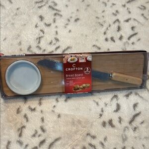 Crofton Bamboo Bread Board Set with White Ceramic Dip Bowl and Wood-Handle Knife